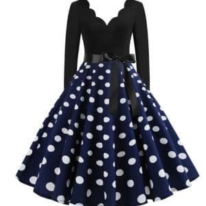 Robe Evasée Vintage Marine Pois Blancs - Louise Vintage