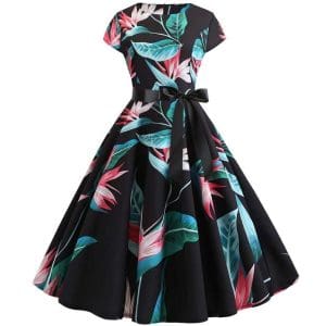 Robe Evasée Vintage Noire Fines Fleurs - Louise Vintage