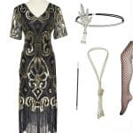 Robe Flapper Années 20 Dorée (Avec Accéssoires) - Louise Vintage