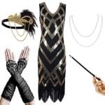 Robe Inspiration Année 20 Noir Dorée (Avec Accéssoires) - Louise Vintage