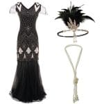 Robe Longue Style Année 20 Noir et Or (Avec Accéssoires) - Louise Vintage