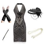Robe Paillette Année 20 Noire (Avec Accéssoires) - Louise Vintage