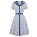 Robe Rayée Année 50 Bleu - Louise Vintage