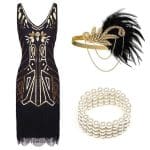 Robe Soirée Année 20 Noire Or (Avec Accéssoires) - Louise Vintage