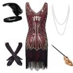 Robe Soirée Année 20 Or Rouge (Avec Accéssoires) - Louise Vintage