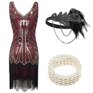 Robe Soirée Année 20 Rouge (Avec Accéssoires) - Louise Vintage