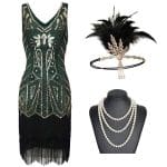 Robe Soirée Année 20 vert Or (Avec Accéssoires) - Louise Vintage