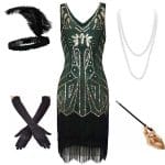 Robe Soirée Année 20 Verte Dorée (Avec Accéssoires) - Louise Vintage
