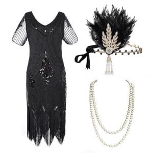 Robe Style Année 20 Grande Taille Noire (Avec Accéssoires) - Louise Vintage