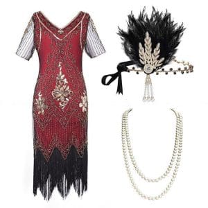 Robe Style Année 20 Grande Taille Or et Rouge (Avec Accéssoires) - Louise Vintage