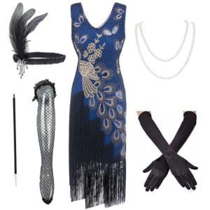 Robe Style Gatsby Année 20 Bleu (Avec Accéssoires) - Louise Vintage