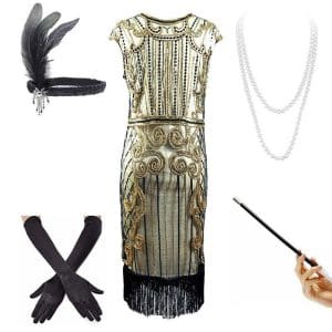 Robe Taille Basse Année 20 Beige (Avec Accéssoires) - Louise Vintage