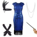 Robe Taille Basse Année 20 Bleu (Avec Accéssoires) - Louise Vintage