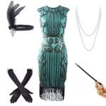 Robe Taille Basse Année 20 Vert (Avec Accéssoires) - Louise Vintage