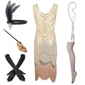 Robe Vintage 1920 Beige (Avec Accéssoires) - Louise Vintage