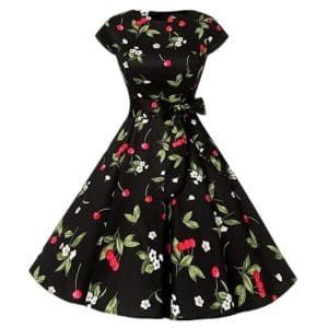 Robe Vintage 1950 Noir Cerises - Louise Vintage