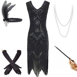 Robe Vintage Année 20 Black (Avec Accéssoires) - Louise Vintage