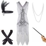Robe Vintage Année 20 Blanche (Avec Accéssoires) - Louise Vintage