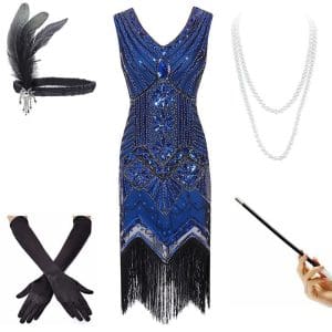 Robe Vintage Année 20 Bleu ( Avec Accéssoires) - Louise Vintage