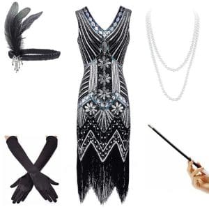 Robe Vintage Année 20 Noire (Avec Accéssoires) - Louise Vintage