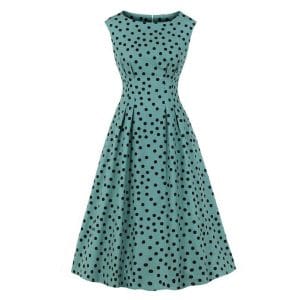 Robe Vintage Année 50 Verte Pois Noirs - Louise Vintage