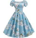 Robe Vintage Année 60 bleue fleurs - Louise Vintage