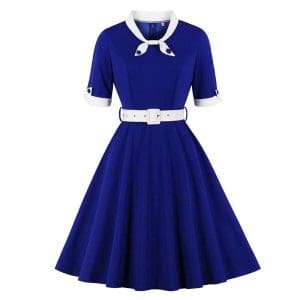 Robe Vintage Automne Bleu Blanc - Louise Vintage