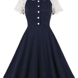 Robe Vintage Bleu Col Dentelle - Louise Vintage