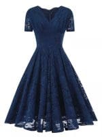 Robe Vintage Broderie Bleu Marine - Louise Vintage