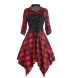 Robe Vintage Carreaux Lacets Rouge - Louise Vintage