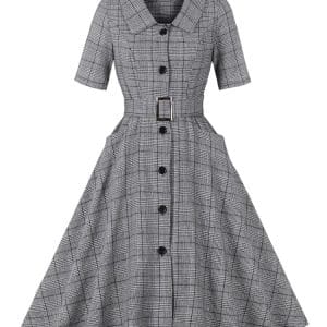 Robe Vintage Chic Carreaux Grise - Louise Vintage