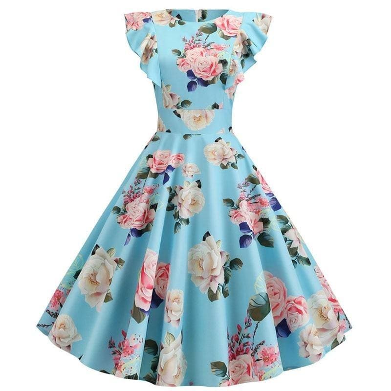 Robe Vintage Chic Rétro Bleu - Louise Vintage