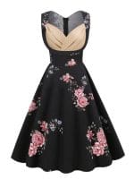 Robe Vintage Chic Rétro Noire Fleurie - Louise Vintage