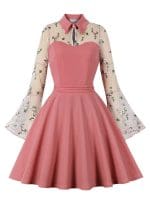 Robe Vintage Col Claudine Rose - Louise Vintage
