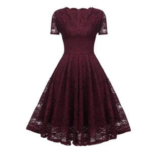 Robe Vintage Col en V Dentelle Bordeaux - Louise Vintage
