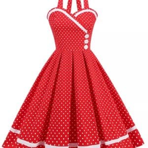 Robe Vintage Col Rond Rouge Pois - Louise Vintage