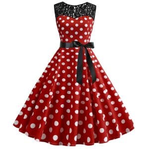 Robe Vintage Dentelle Rouge Pois - Louise Vintage