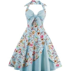 Robe Vintage Grande Taille Beige Bleu Fleurs - Louise Vintage