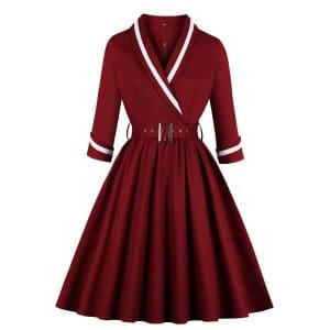 Robe Vintage Grande Taille Col V Rouge - Louise Vintage