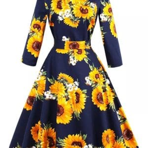 Robe Vintage Grande Taille Manches Longues Bleu - Louise Vintage