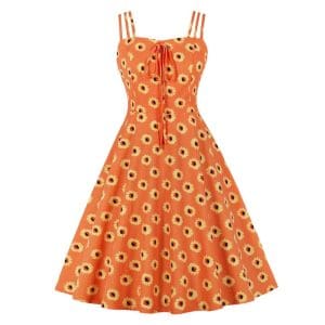 Robe Vintage Grande Taille Orange Marguerites - Louise Vintage