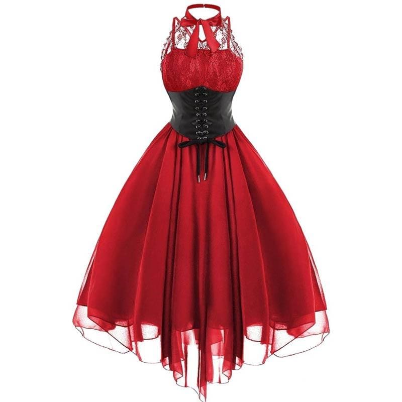 Robe Vintage Grande Taille Steampunk Rouge - Louise Vintage