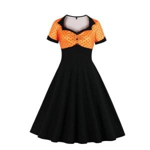 Robe Vintage Grande Taille Swing Orange Noir - Louise Vintage