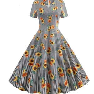 Robe Vintage Grise Rayée - Louise Vintage