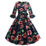 Robe Vintage Hiver Noire Coquelicots - Louise Vintage