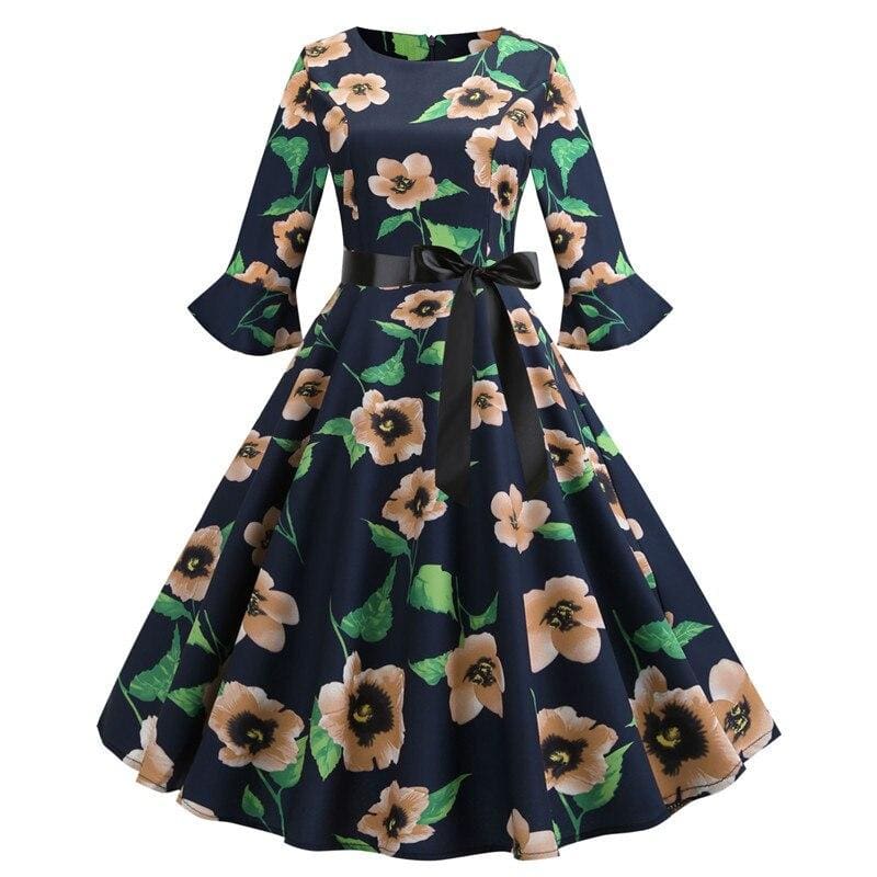 Robe Vintage Hiver Noire Fleurie - Louise Vintage