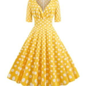 Robe Vintage Jaune Coton Pois - Louise Vintage