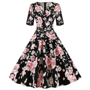 Robe Vintage Noir Roses - Louise Vintage