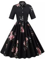 Robe Vintage Noire Col Rabattu - Louise Vintage