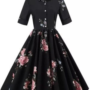 Robe Vintage Noire Col Rabattu - Louise Vintage
